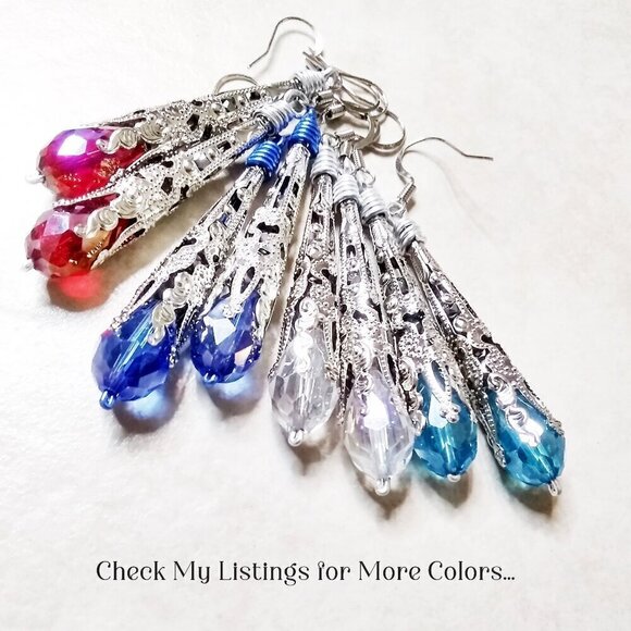 Ultra Feminine! Extra Long! Copper Filigree & Pastel Pink Dangle Earrings - Picture 7 of 7